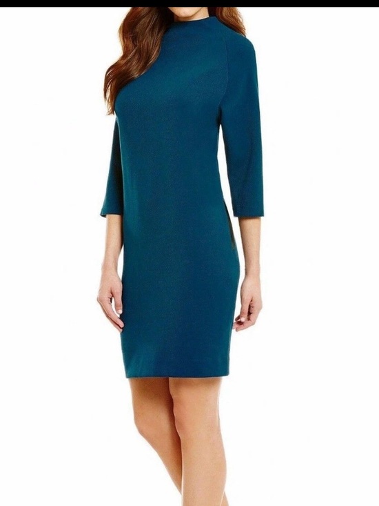 ANTONIO MELANI Dresses & Skirts - ANTONIO MELANI Teal-Blue JULIA Dress Three-Quarter Sleeves Moch Neck & pockets